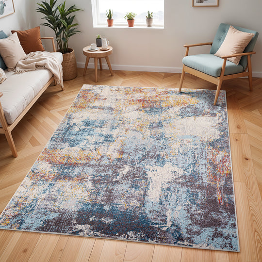 Tapis Abstrait Moderne Multicolore/Bleu Sarasota