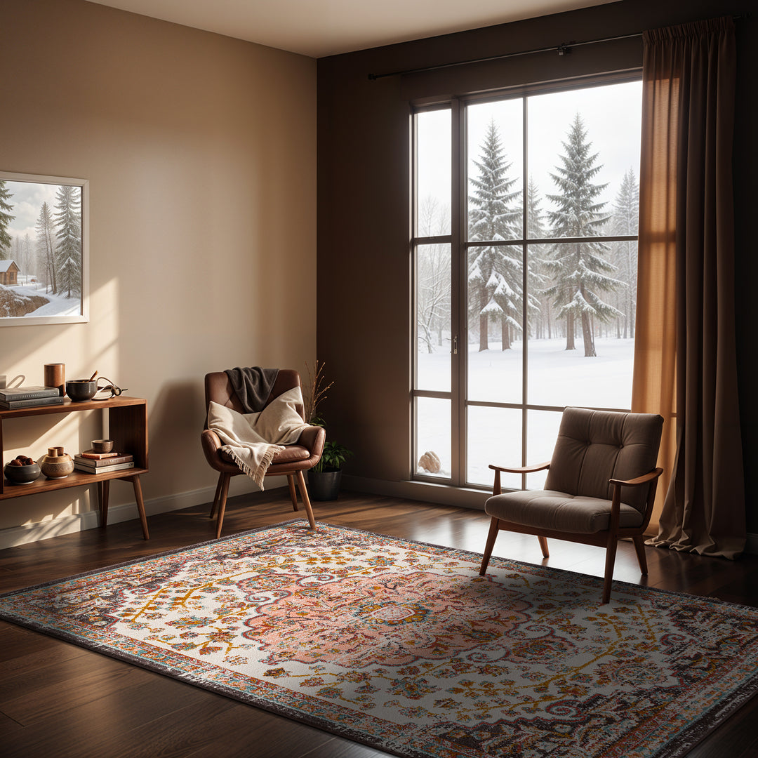 Tapis Vintage Oriental Rose/Blanc Bray