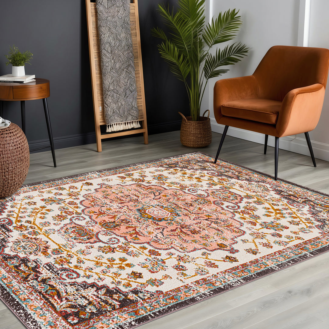 Tapis Vintage Oriental Rose/Blanc Bray