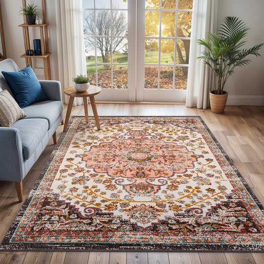 Tapis Vintage Oriental Rose/Blanc Bray
