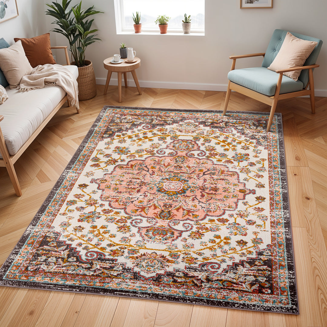 Tapis Vintage Oriental Rose/Blanc Bray