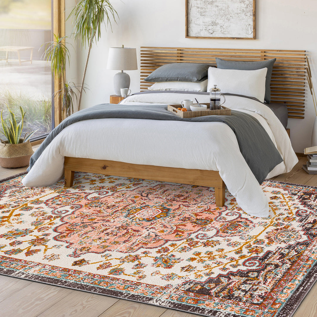 Tapis Vintage Oriental Rose/Blanc Bray