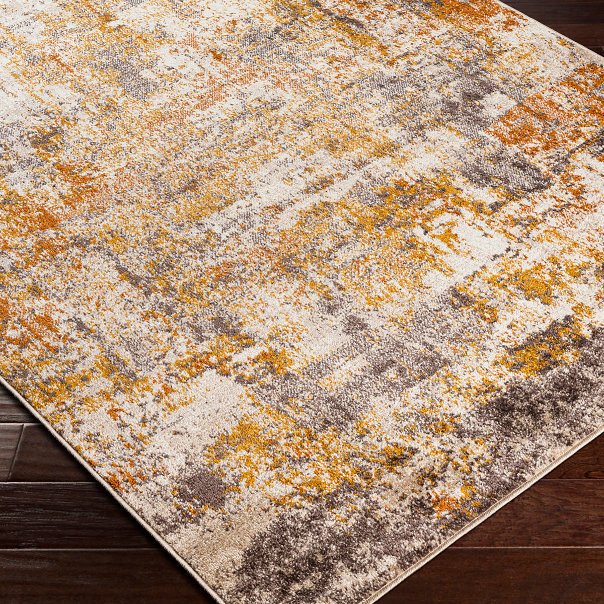 Tapis Surya Jeevika abstrait moderne, motif effet marbre orange, rouille et crème, vue 6
