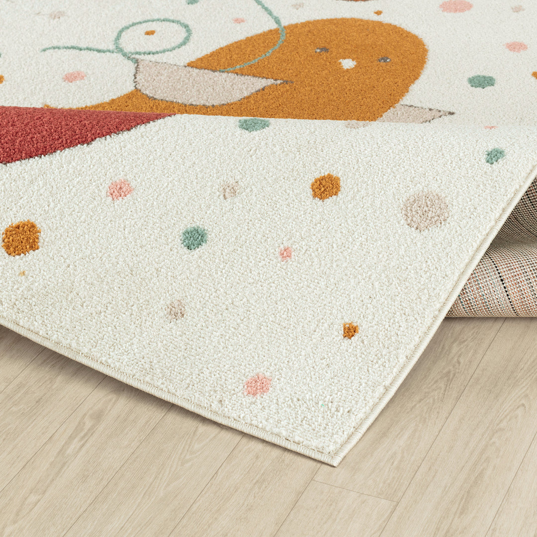 Tapis Rond Enfant Oiseaux Jaune/Bleu/Marron rond Breda