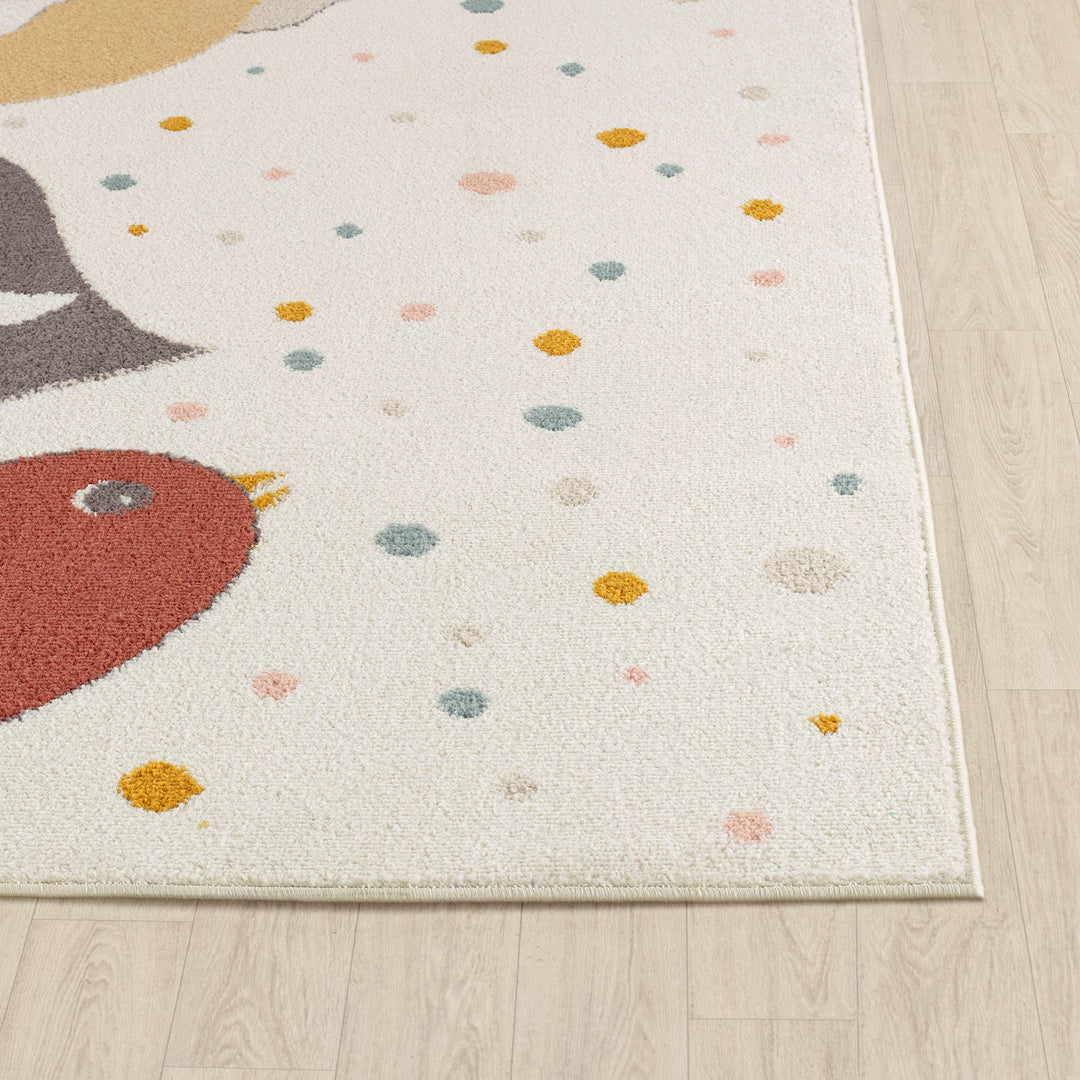 Tapis Rond Enfant Oiseaux Jaune/Bleu/Marron rond Breda