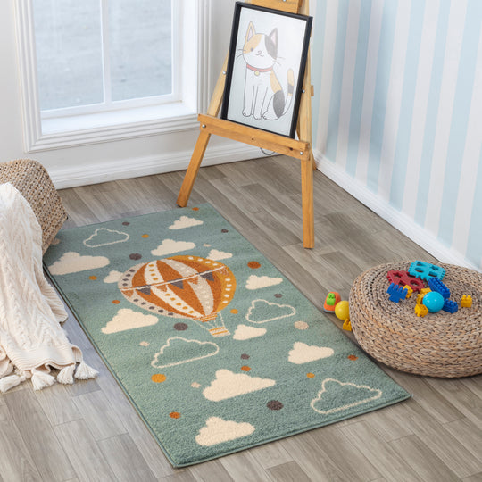 Tapis Enfant Montgolfière Nuages Multicolore/Bleu Cenon