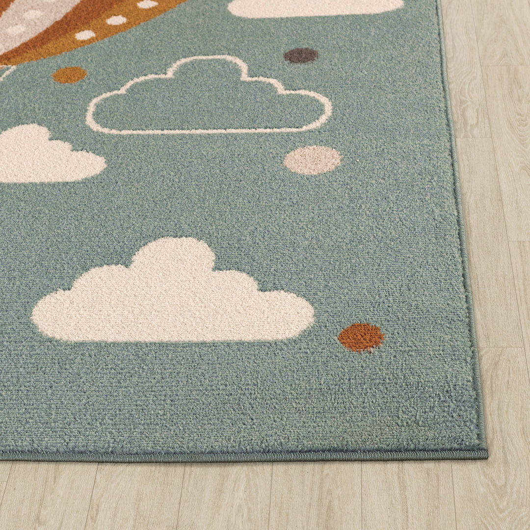 Tapis Rond Enfant Montgolfière Nuages Multicolore/Bleu Rond Cenon
