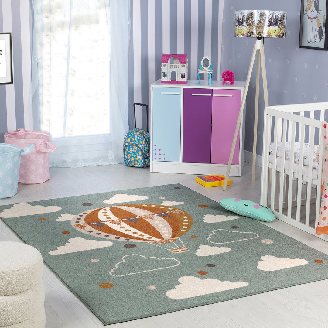 Tapis Enfant Montgolfière Nuages Multicolore/Bleu Cenon
