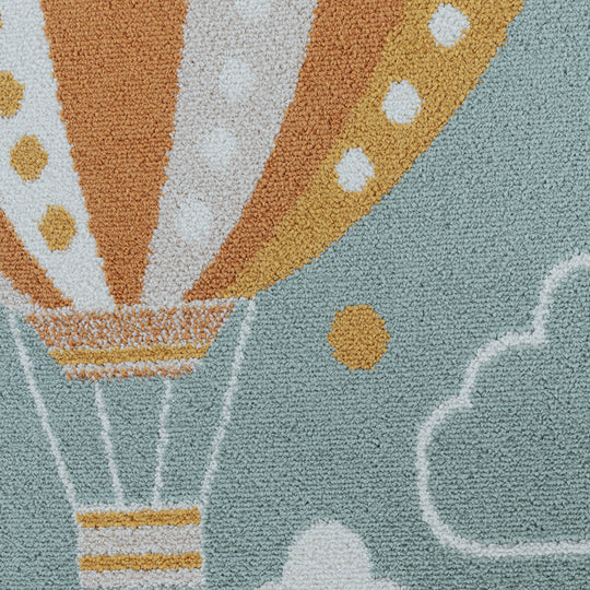 Tapis Rond Enfant Montgolfière Nuages Multicolore/Bleu Rond Cenon