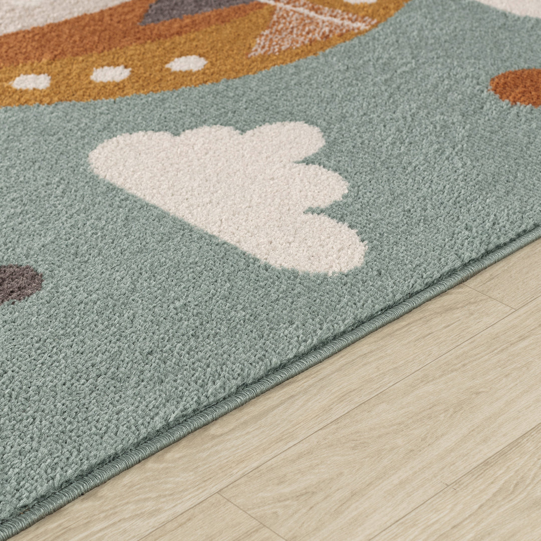 Tapis Enfant Montgolfière Nuages Multicolore/Bleu Cenon