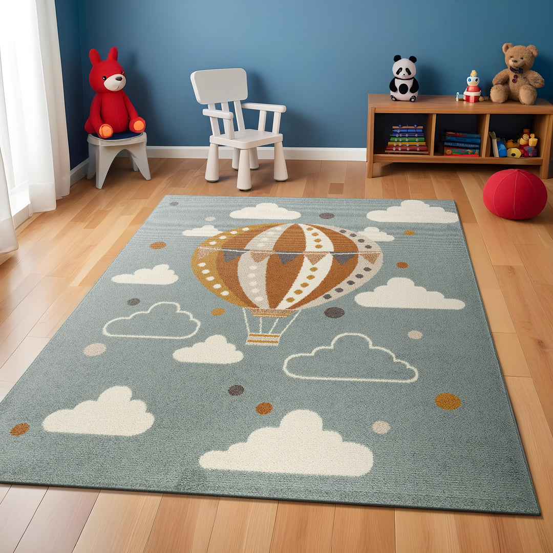 Tapis Enfant Montgolfière Nuages Multicolore/Bleu Cenon