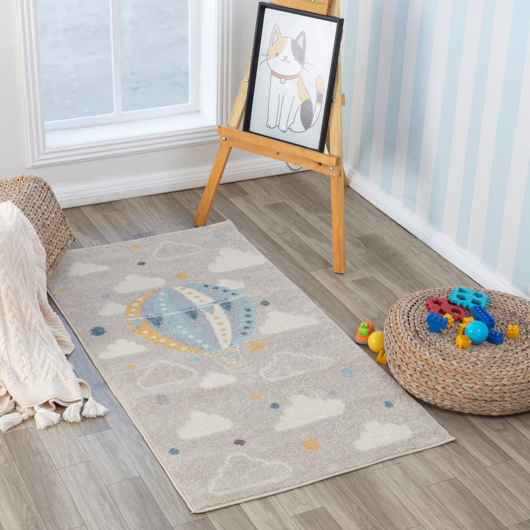 Tapis Enfant Montgolfière Nuages Multicolore/Gris Cenon