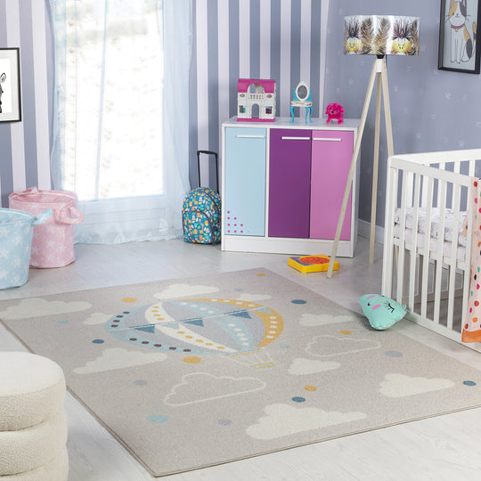 Tapis Enfant Montgolfière Nuages Multicolore/Gris Cenon