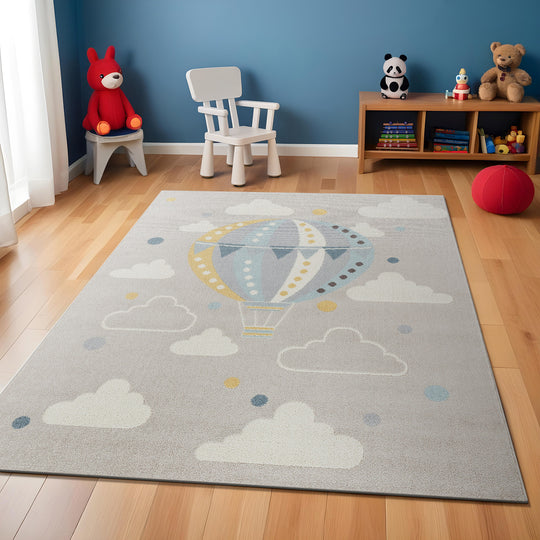 Tapis Enfant Montgolfière Nuages Multicolore/Gris Cenon