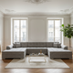 Canapé panoramique convertible Vira 6 places tissu gris chiné