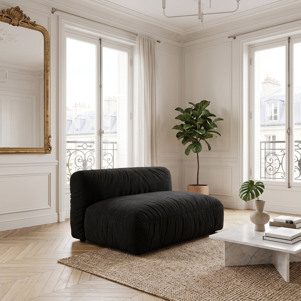 Pouf Martina noir en tissu structurel Boblack