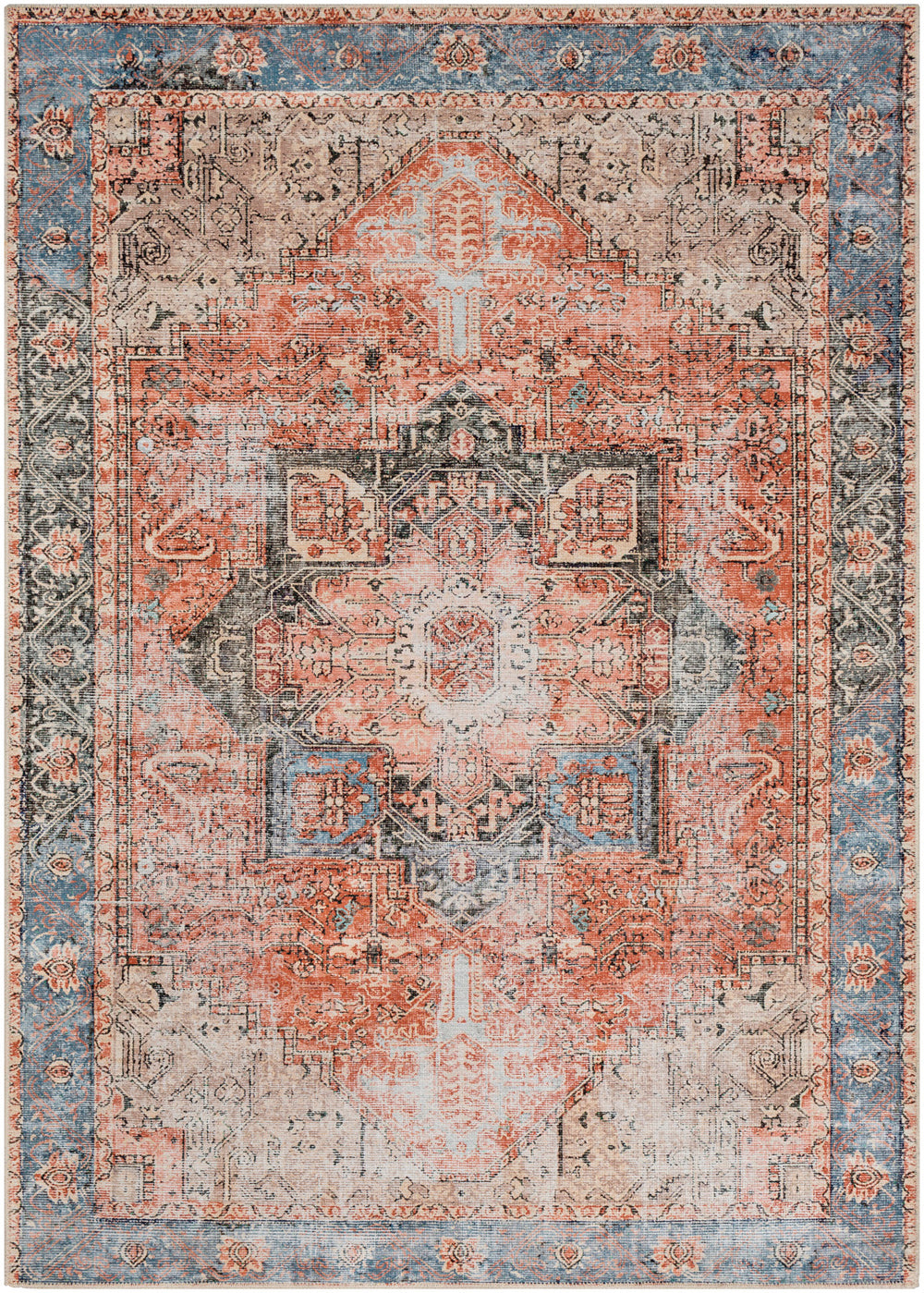 Tapis Vintage Lavable en Machine Rouge/Bleu Rodas