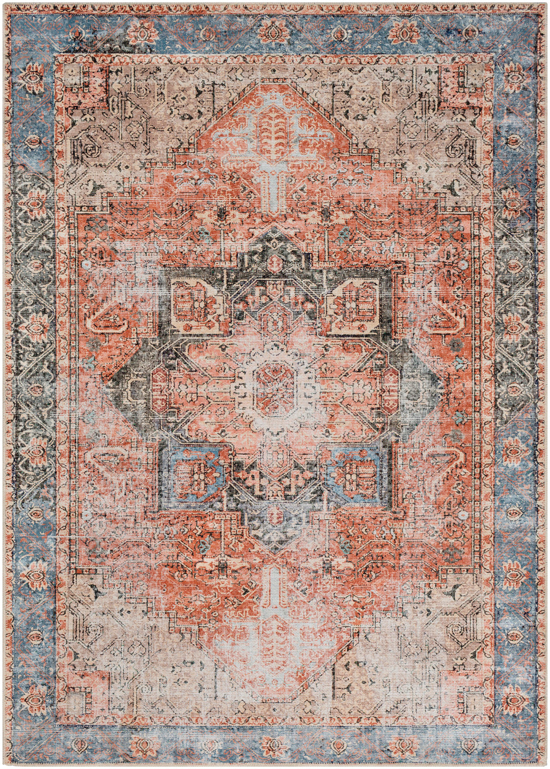 Tapis Vintage Lavable en Machine Rouge/Bleu Rodas