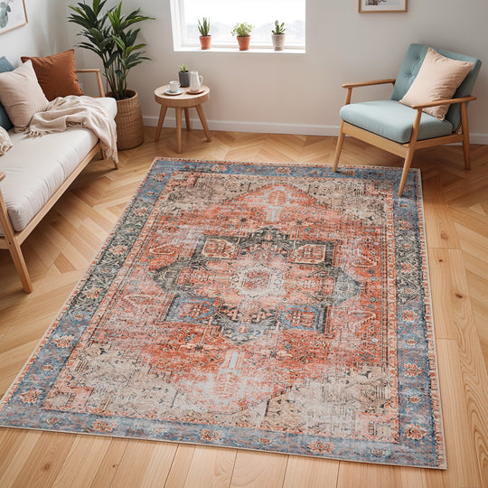 Tapis Vintage Lavable en Machine Rouge/Bleu Rodas