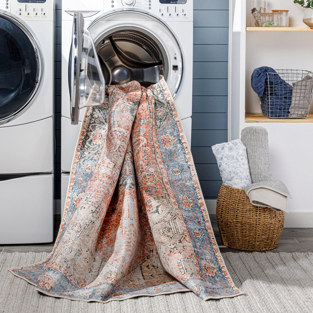 Tapis Vintage Lavable en Machine Rouge/Bleu Rodas
