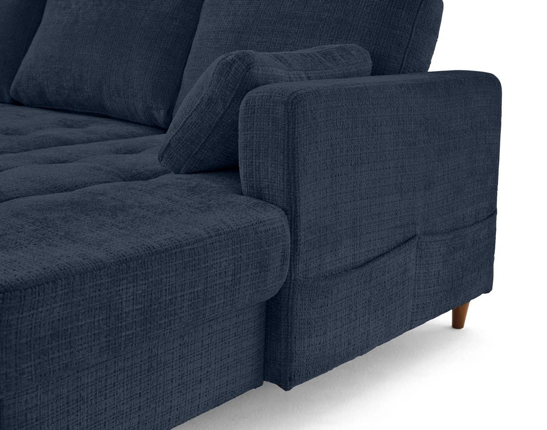 Canapé panoramique convertible  d'angle gauche BEST MOBILIER Anna 7 places avec coffre en velours texturé bleu — photo produit