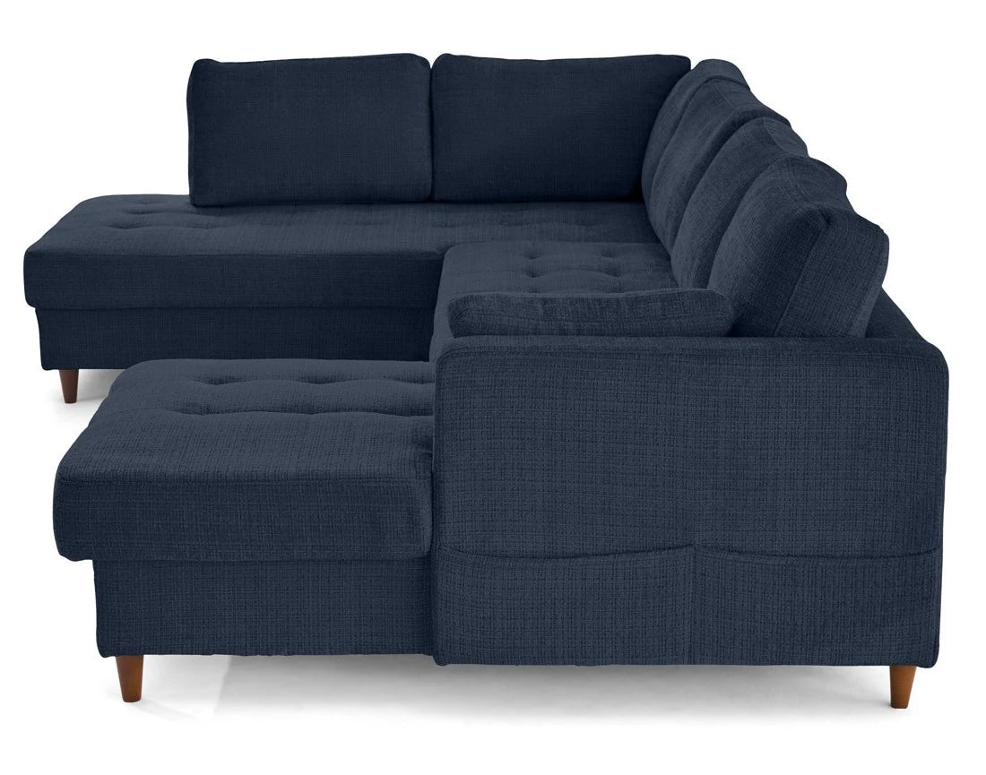 Canapé panoramique convertible  d'angle gauche BEST MOBILIER Anna 7 places avec coffre en velours texturé bleu — photo produit