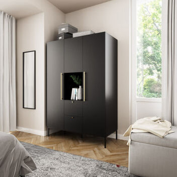 Armoire BEST MOBILIER Felicia noir 135x200cm