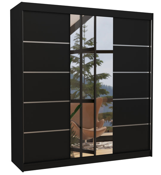 Armoire LES TENDANCES Baker 2 portes coulissantes en bois noir avec miroir