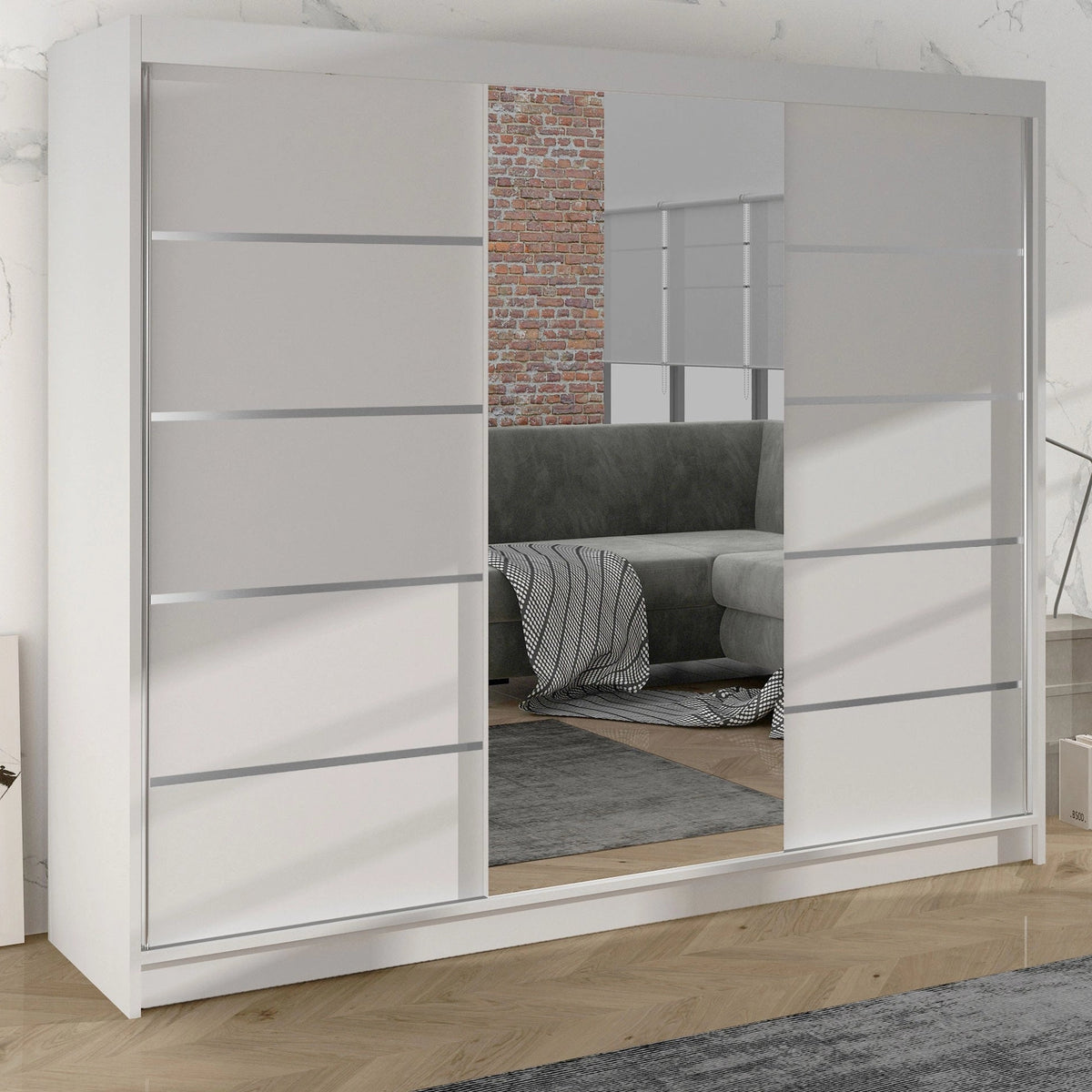Armoire LES TENDANCES Dalia 200 cm 2 portes miroir blanc