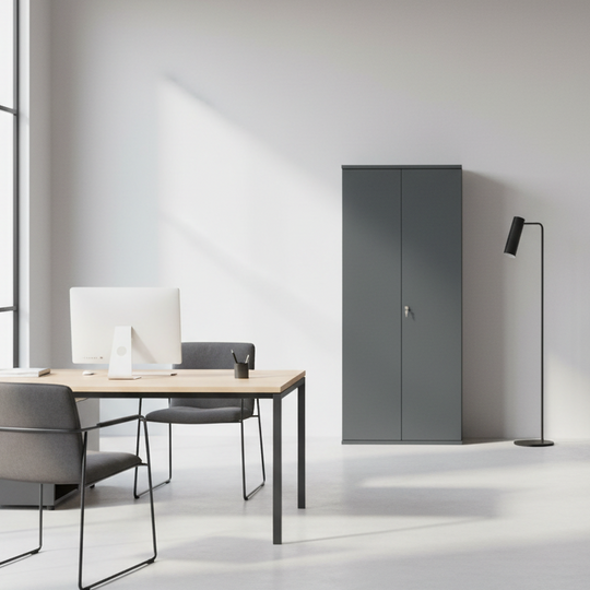 Armoire de bureau LES TENDANCES Briko métallique anthracite avec serrure à clé