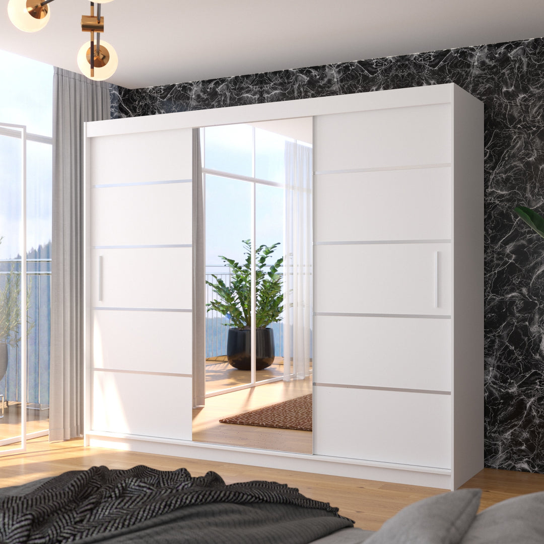 Armoire LES TENDANCES Cindy 3 portes coulissantes blanc avec miroir 250 cm