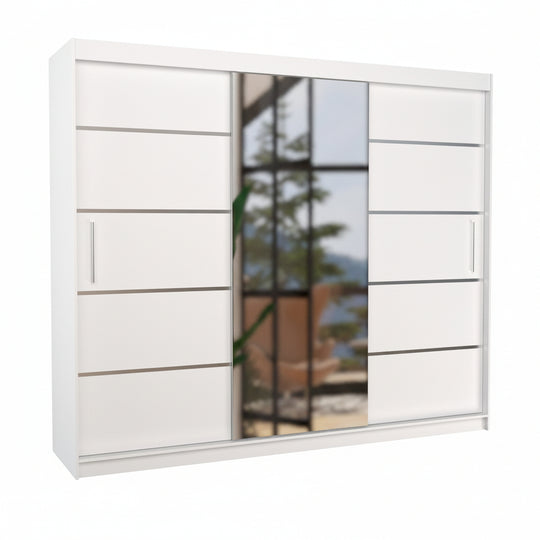 Armoire LES TENDANCES Cindy 3 portes coulissantes blanc avec miroir 250 cm
