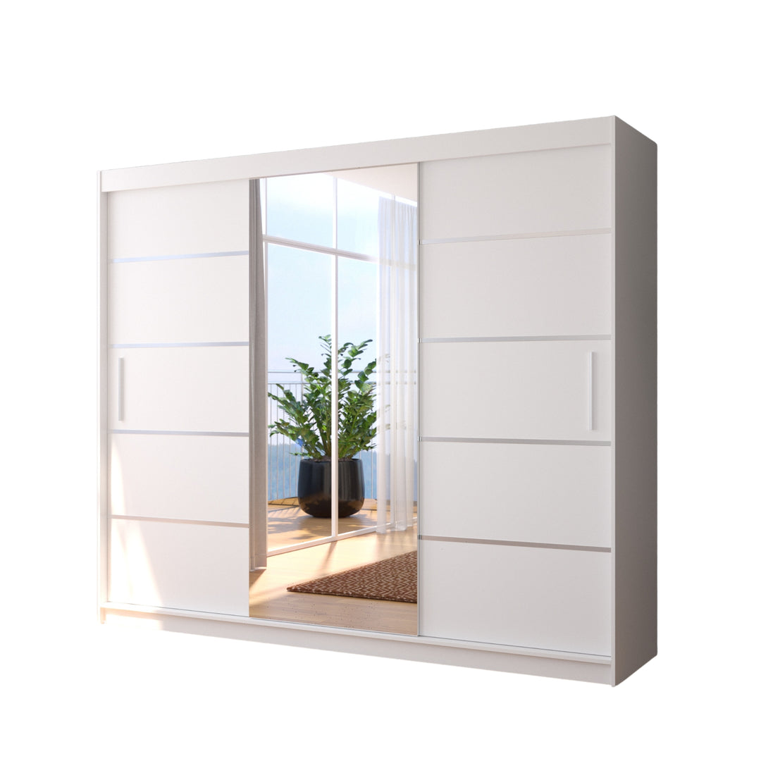 Armoire LES TENDANCES Cindy 3 portes coulissantes blanc avec miroir 250 cm