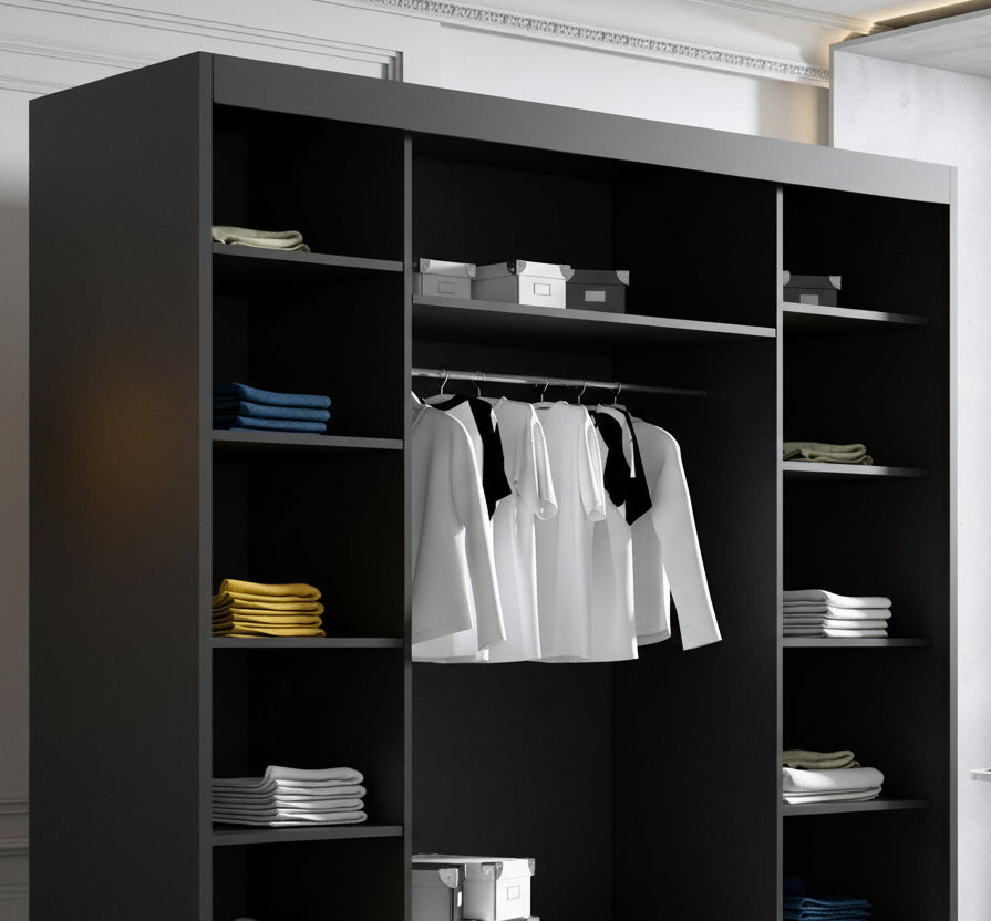 Armoire LES TENDANCES Baker 2 portes coulissantes en bois noir avec miroir