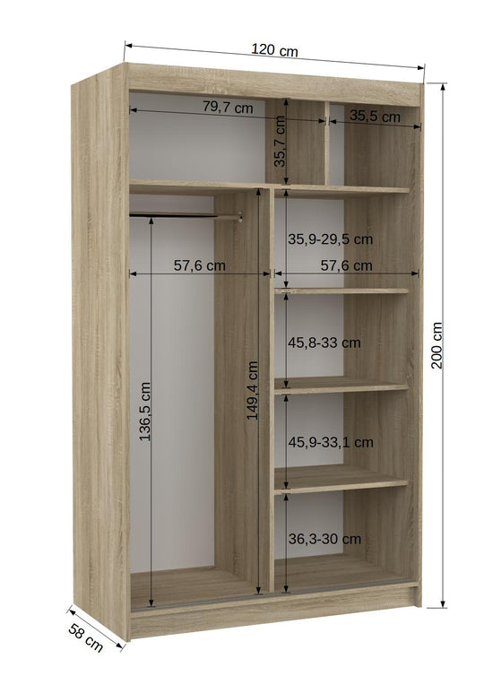 Armoire LES TENDANCES Ibizo 2 portes coulissantes avec miroir 120 cm