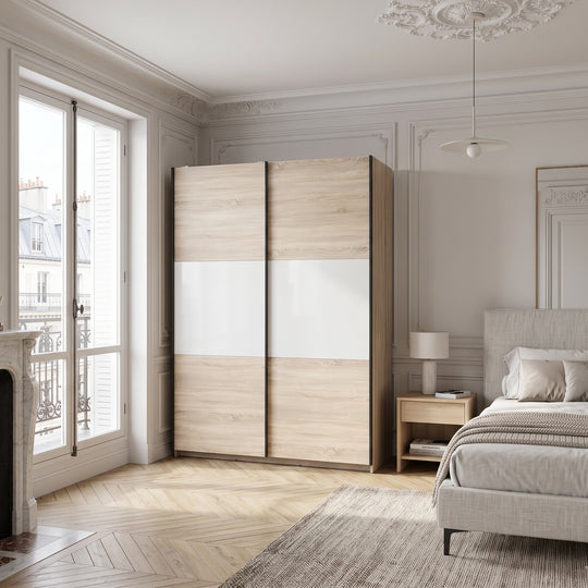Armoire MOBILIER 1 Livevaro 117 (Sonoma chêne + Blanc) — en situation