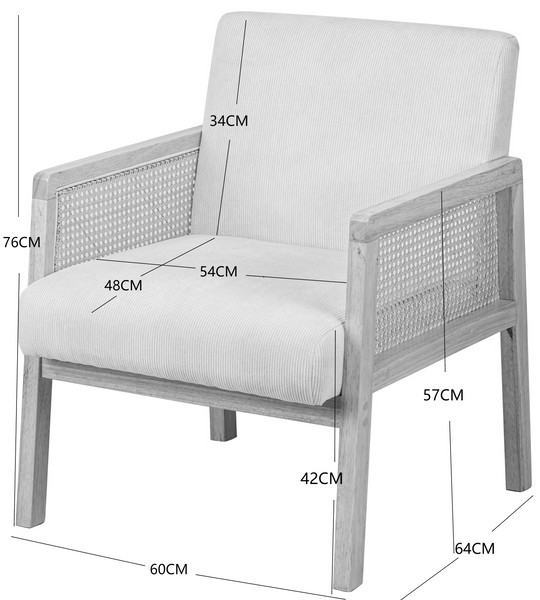 Fauteuil de salon Nordlys en bois massif et cannage blanc BORGO