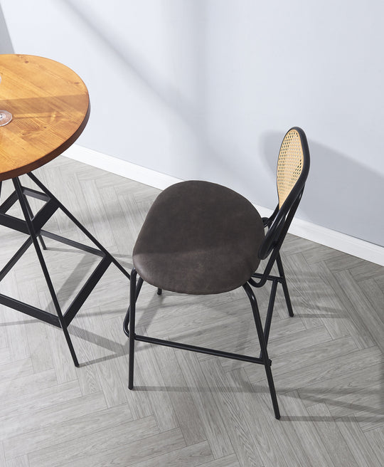 Lot de 2 tabourets de bar en métal et cannage simili noir