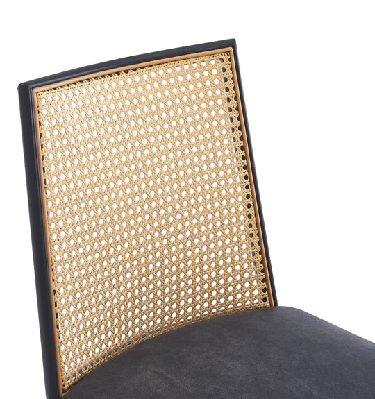 Lot de 2 chaises en métal et cannage avec assise en simili noir