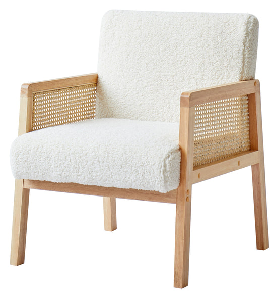 Fauteuil de salon Nordlys en bois massif et cannage blanc BORGO