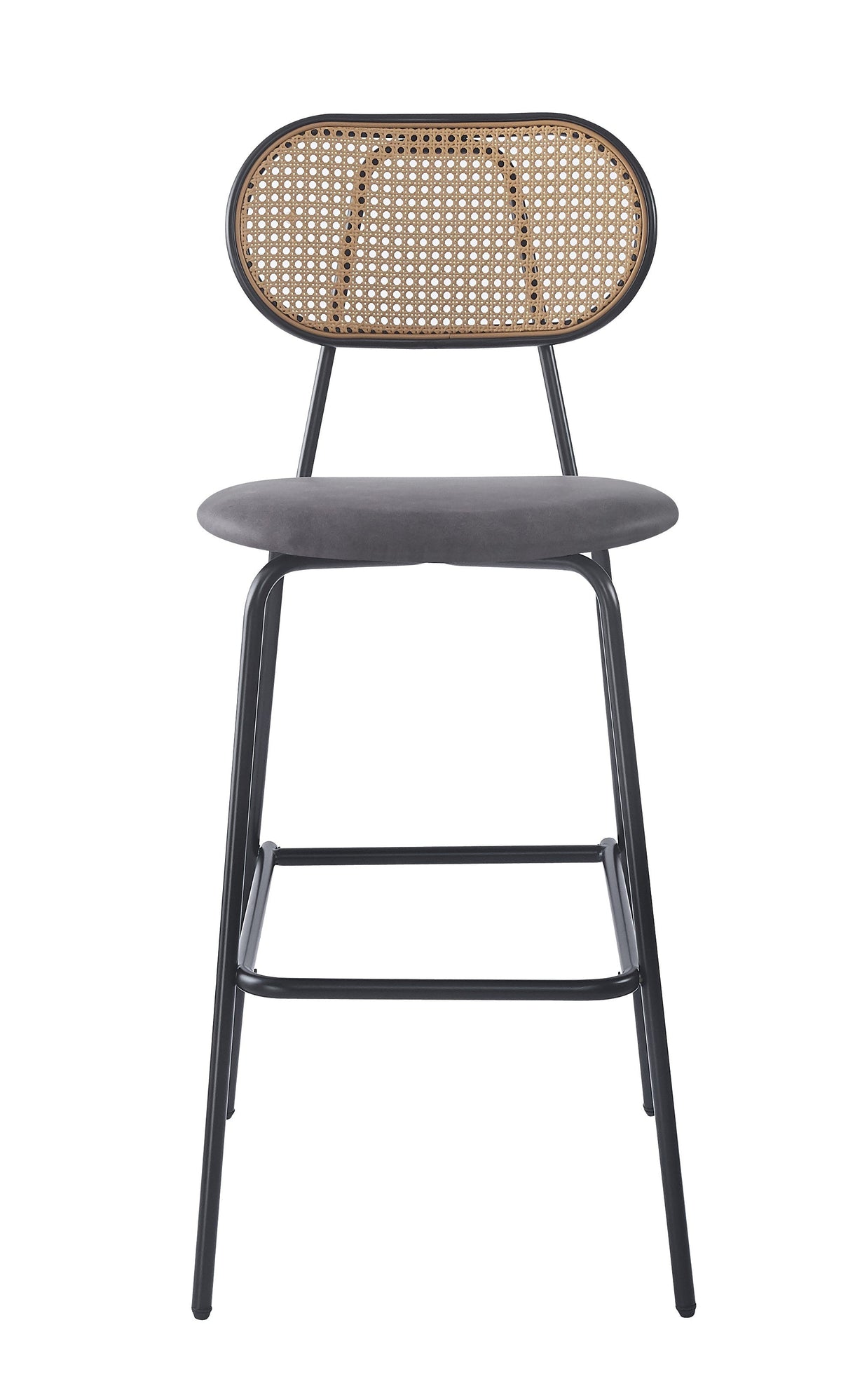 Lot de 2 tabourets de bar en métal et cannage simili noir