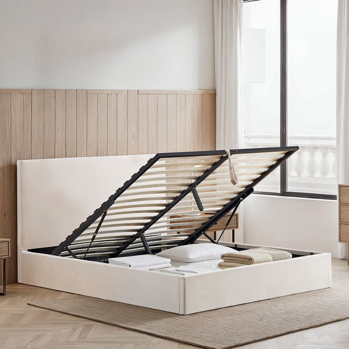 Lit coffre Némésis en velours beige