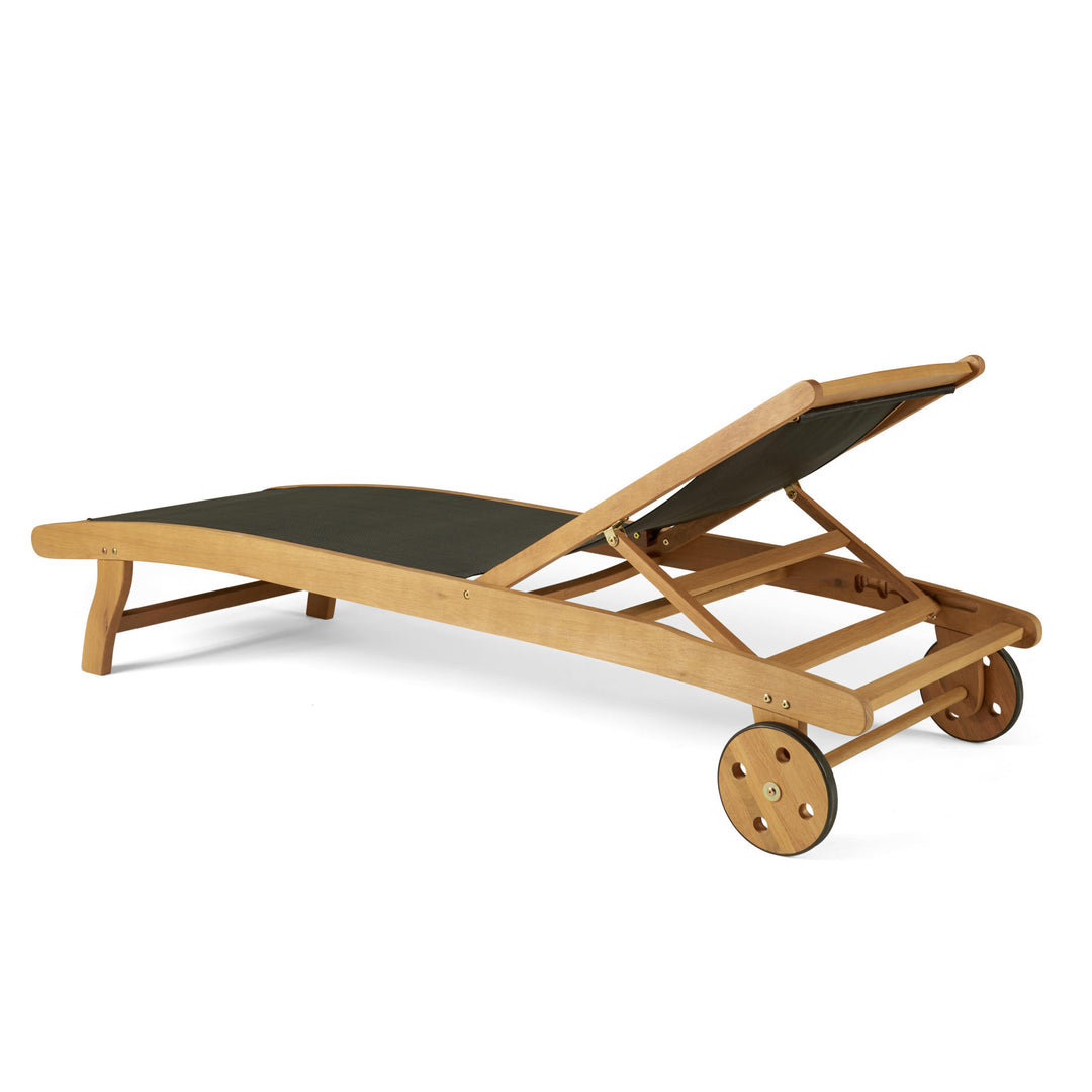 Lot de 2 bains de soleil en bois FSC® inclinable avec roues