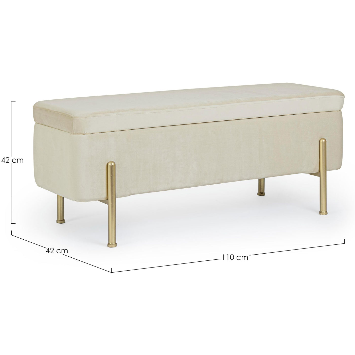 Banc coffre LES TENDANCES Inora en velours naturel et pieds doré 110 cm