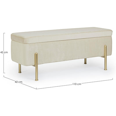 Banc coffre LES TENDANCES Inora en velours naturel et pieds doré 110 cm