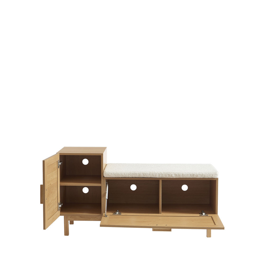 Banc d'entrée DRAWER June avec rangement chaussures en bois et cannage L120cm