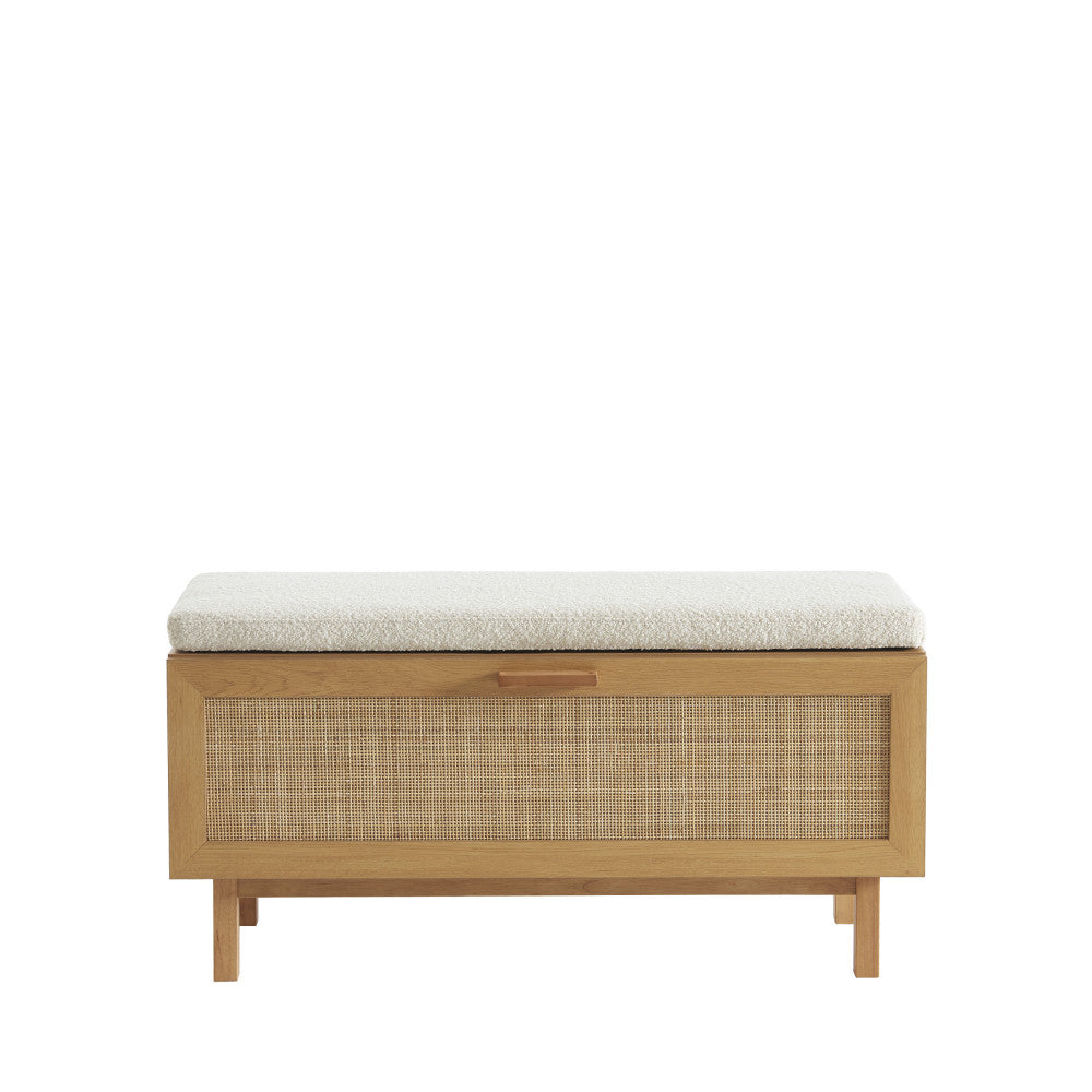 Banc d'entrée DRAWER avec rangement chaussures en bois et cannage L100cm