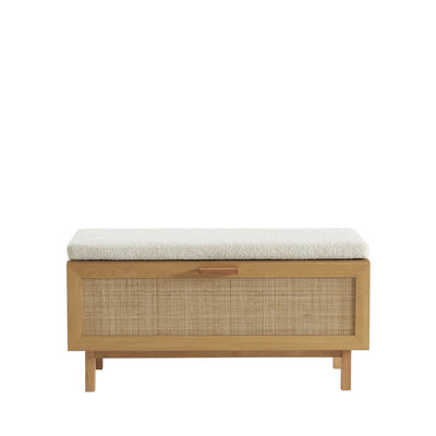 Banc d'entrée DRAWER avec rangement chaussures en bois et cannage L100cm
