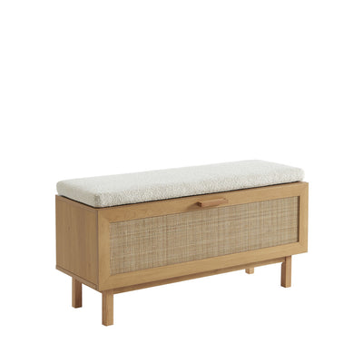 Banc d'entrée DRAWER avec rangement chaussures en bois et cannage L100cm