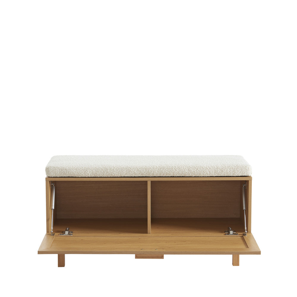 Banc d'entrée DRAWER avec rangement chaussures en bois et cannage L100cm